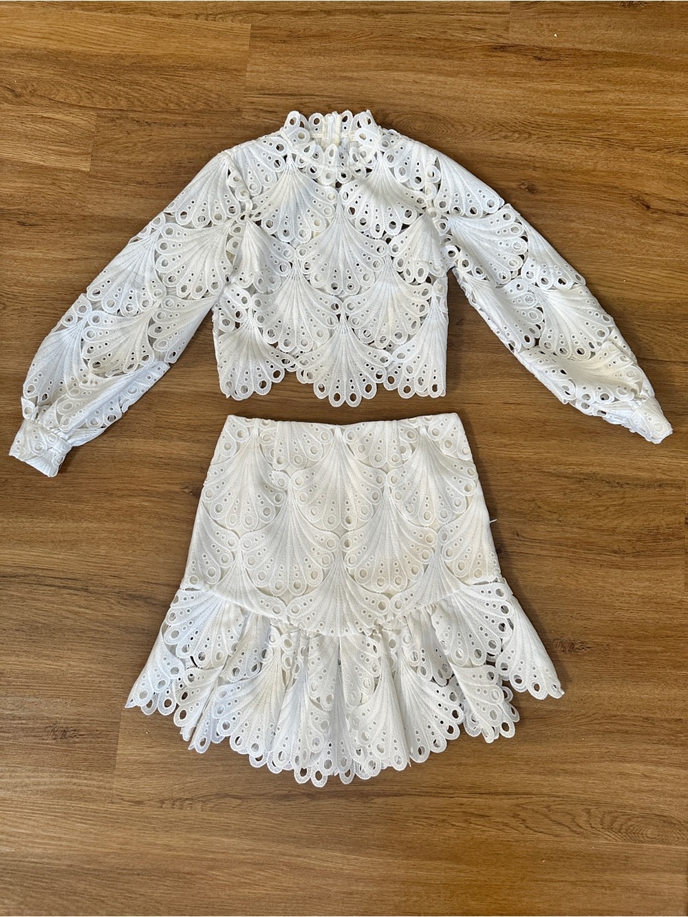 MAJE 🤍 Cropped White Eyelet Lace Two-Piece Set with Skirt size 6 - Picture 7 of 15